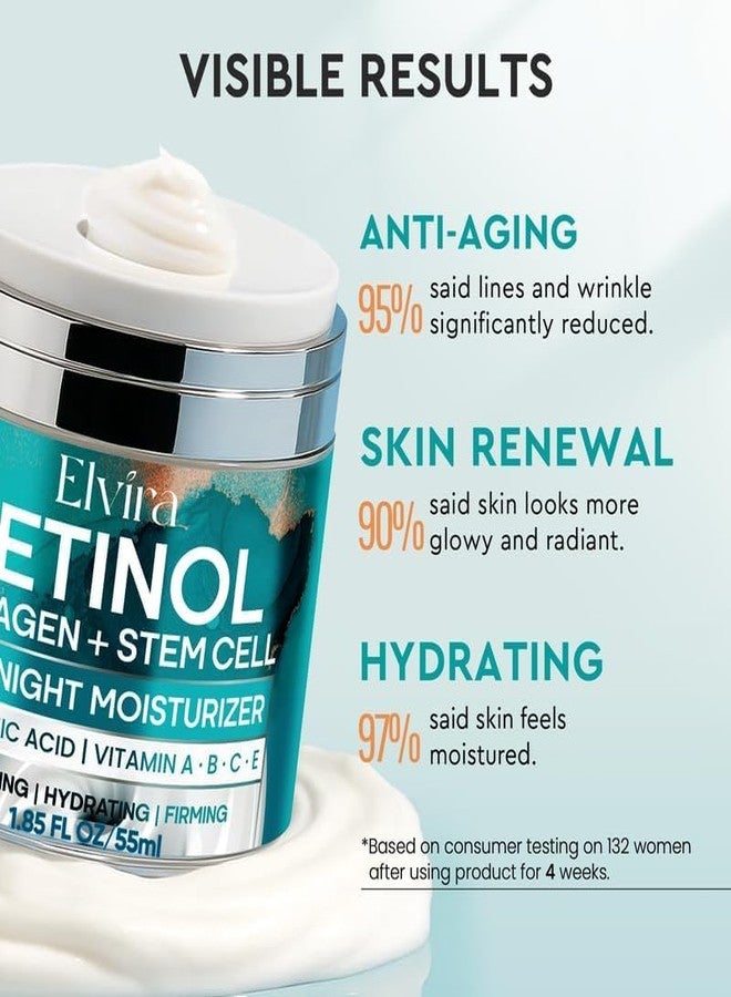 Elvira Retinol Anti Aging Face Moisturizer- Collagen Cream With Stem Cell & Hyaluronic Acid, Instant Face Lift Cream for Skin Tightening and Firming, Wrinkle Smoother for Women & Men, 1.85 Fl Oz - Image 3